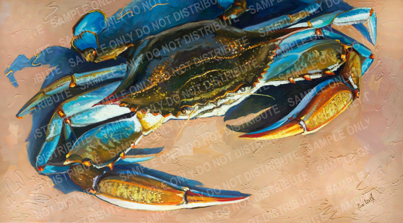 Blue Crab on Sand - Original Artwork