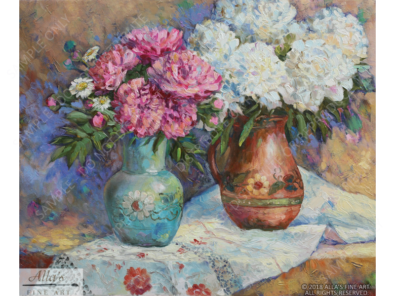 Painted Vases With Flowers