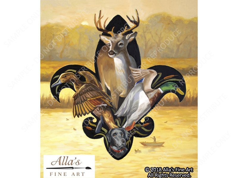 Louisiana Hunters Fleur de Lis with Gray Lab - Original Artwork
