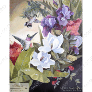 Tropical Flowers with Humming Birds 1