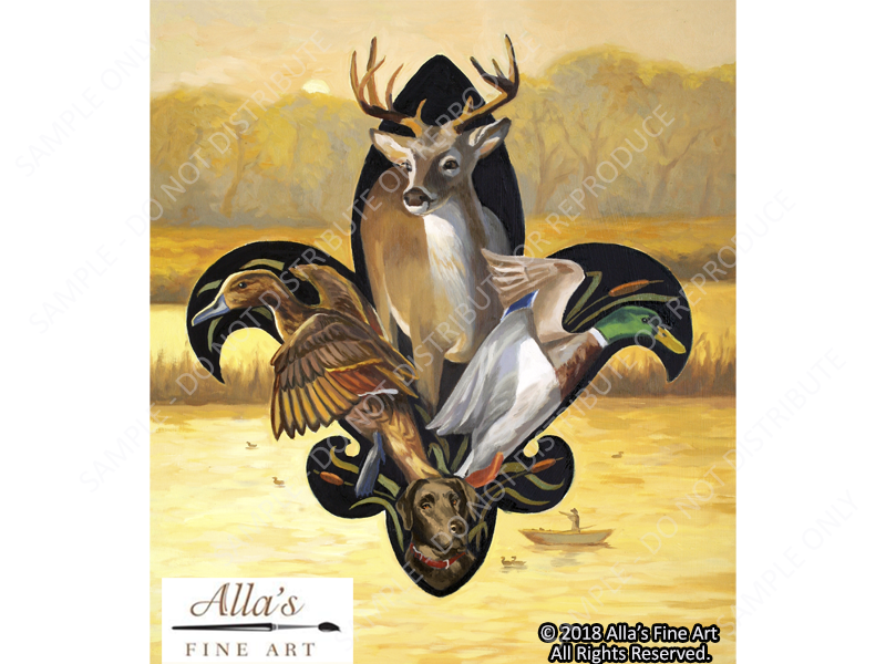 Louisiana Hunters Fleur de Lis with Chocolate Lab - Original Artwork