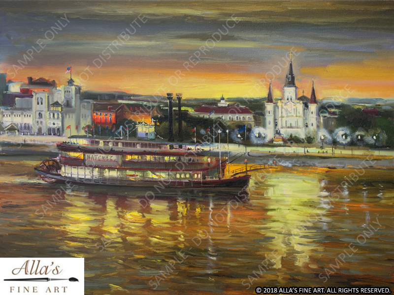 The Natchez at Dusk Passing Jackson Square - Original Artwork