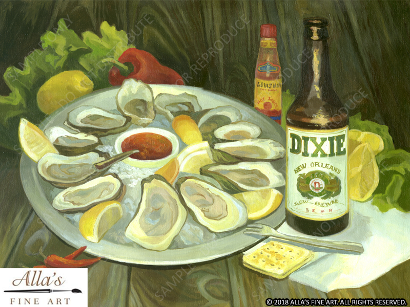Oysters With Dixie Beer - Original Artwork