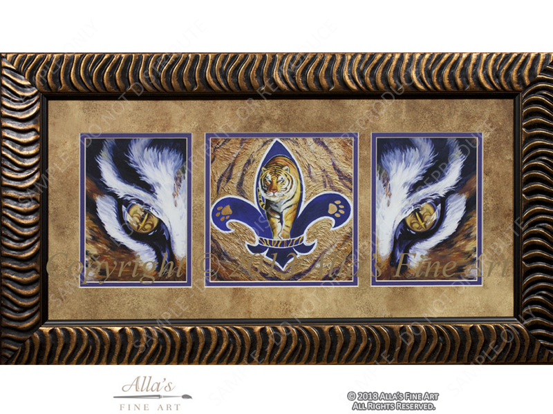 Tiger Eyes And Tiger Fleur De Lis In Tiger Stripe Frame