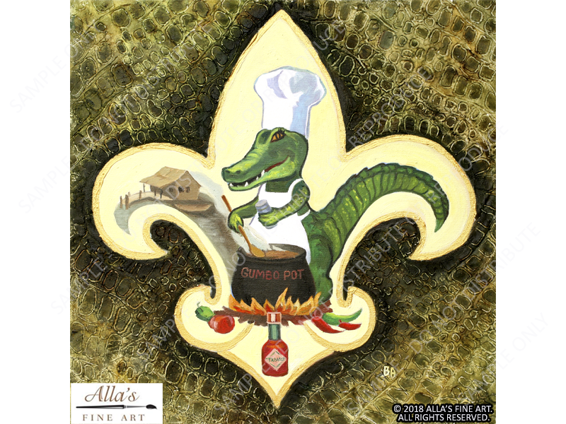 Gator Chef Fleur de Lis - Original Artwork