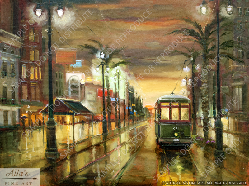 Green Street Car On Canal St In New Orleans - Original Artwork