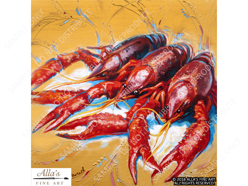 Louisiana Seafood A1_Crawfish On Gold - Original Artwork