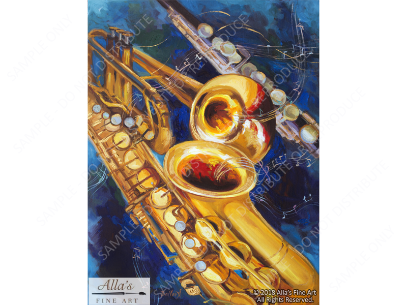 Jazz Instruments - Saxophone, Trumpet, and Flute - Original Artwork