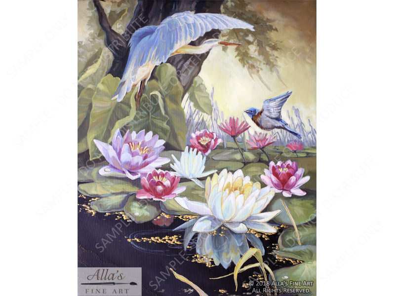 Tropical Flowers with Humming Birds 2 - Original Artwork