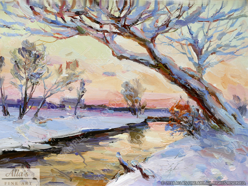 Orange Sunset In Winter - Original Artwork