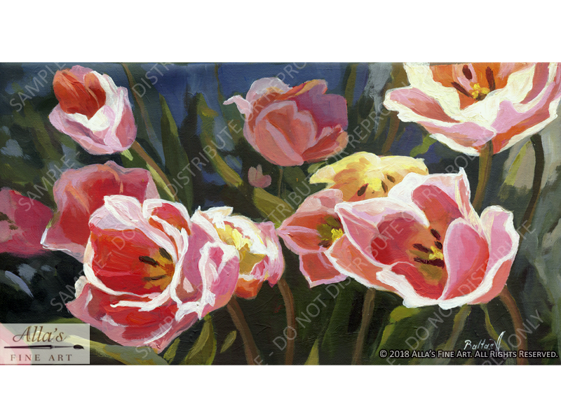 Pink Tulips in Full Bloom - Original Artwork