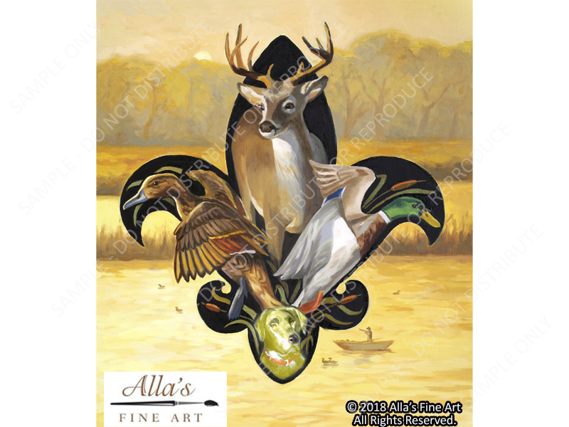 Louisiana Hunters Fleur de Lis with Yellow Lab - Original Artwork