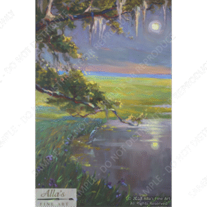 Oak Tree In Louisiana Moonlight Panorama 2