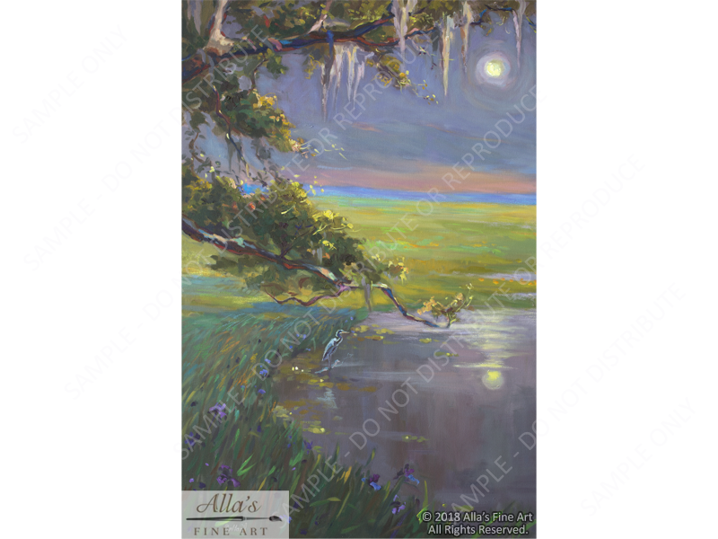 Oak Tree In Louisiana Moonlight Panorama 2 - Original Artwork