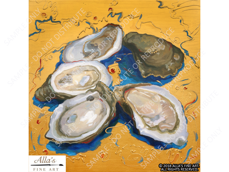 Louisiana Seafood A2_Oysters On Gold - Original Artwork