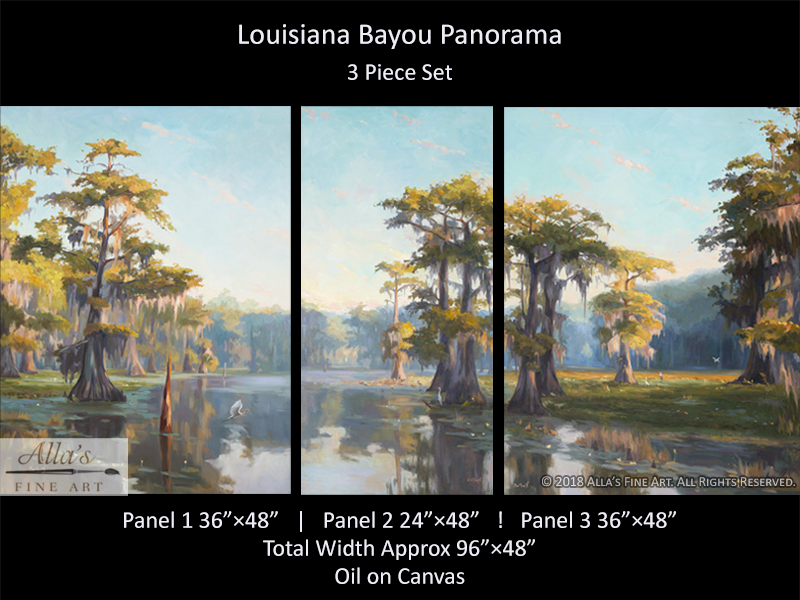 Louisiana Bayou Panorama Set Of 3 - Original Artwork