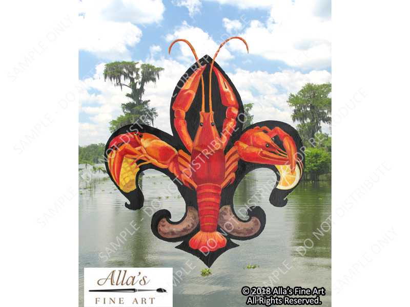 Crawfish Fleur de Lis with Swamp - Original Artwork