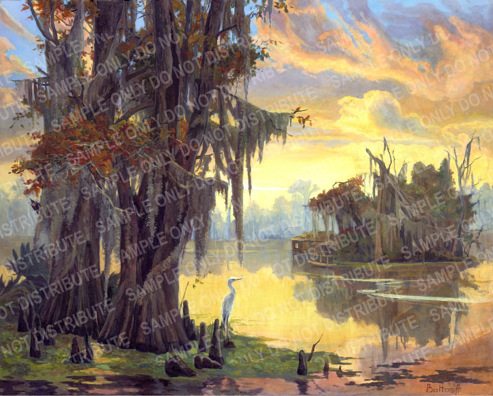 Yellow sunset at bayou